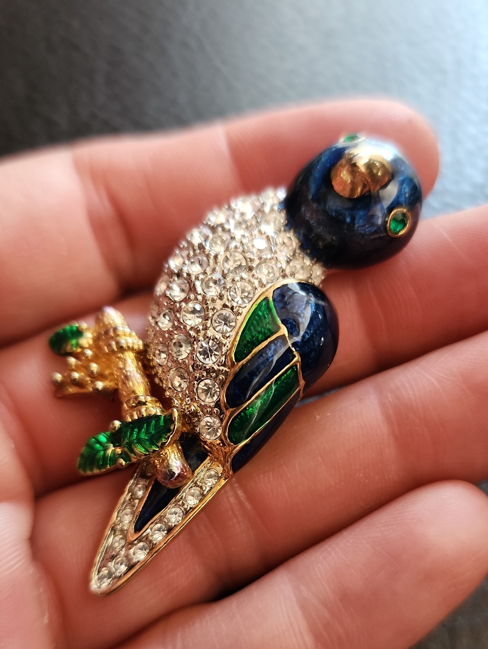 VTG Crystal Parrot Brooch Pin - Blue & Green - Picture 5 of 8
